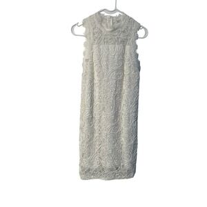 Lace Dress Sleeveless Mock Neck White Party Cocktail Size S